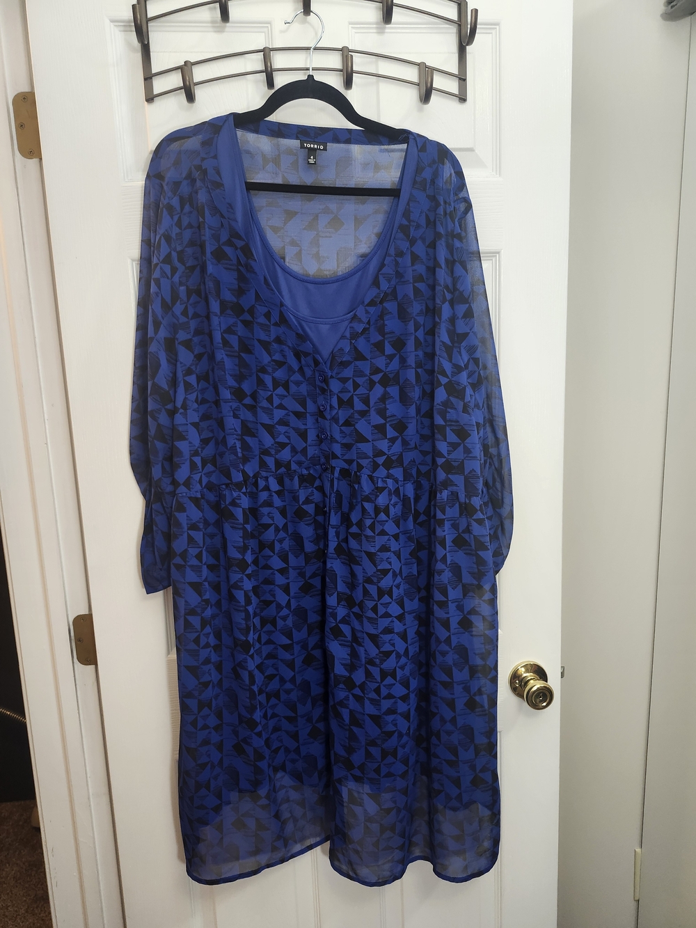 Torrid Royal Blue Geometric Sheer Blouse with Layered Tank, Torrid 3 = 3X